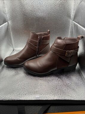 Women's Dark Brown Buckle Strap Ankle Booties
